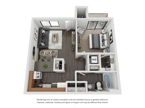 Floor plan for 1 bed, 1 bath, 528 sqft